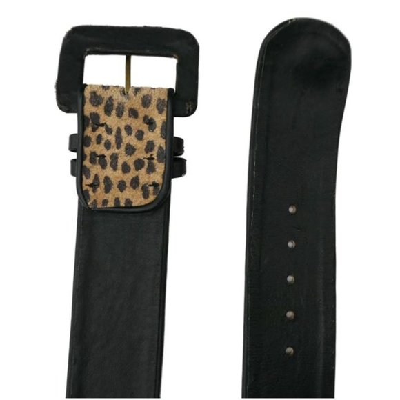 Designer Vintage 80s Wide Leather Belt Calf Hair Animal Print Earthy Wild S - Picture 4 of 8
